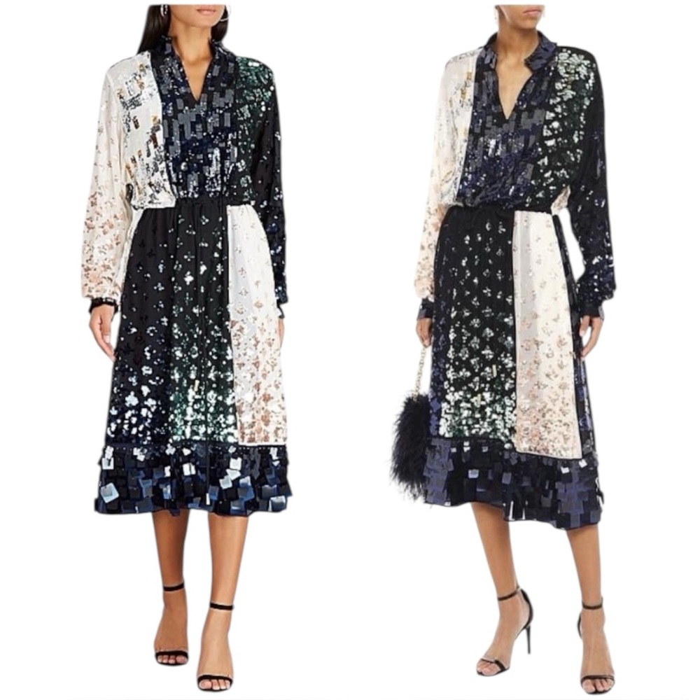 Tory Burch Color-Block Sequin Midi Dress Caftan Style Size 2
